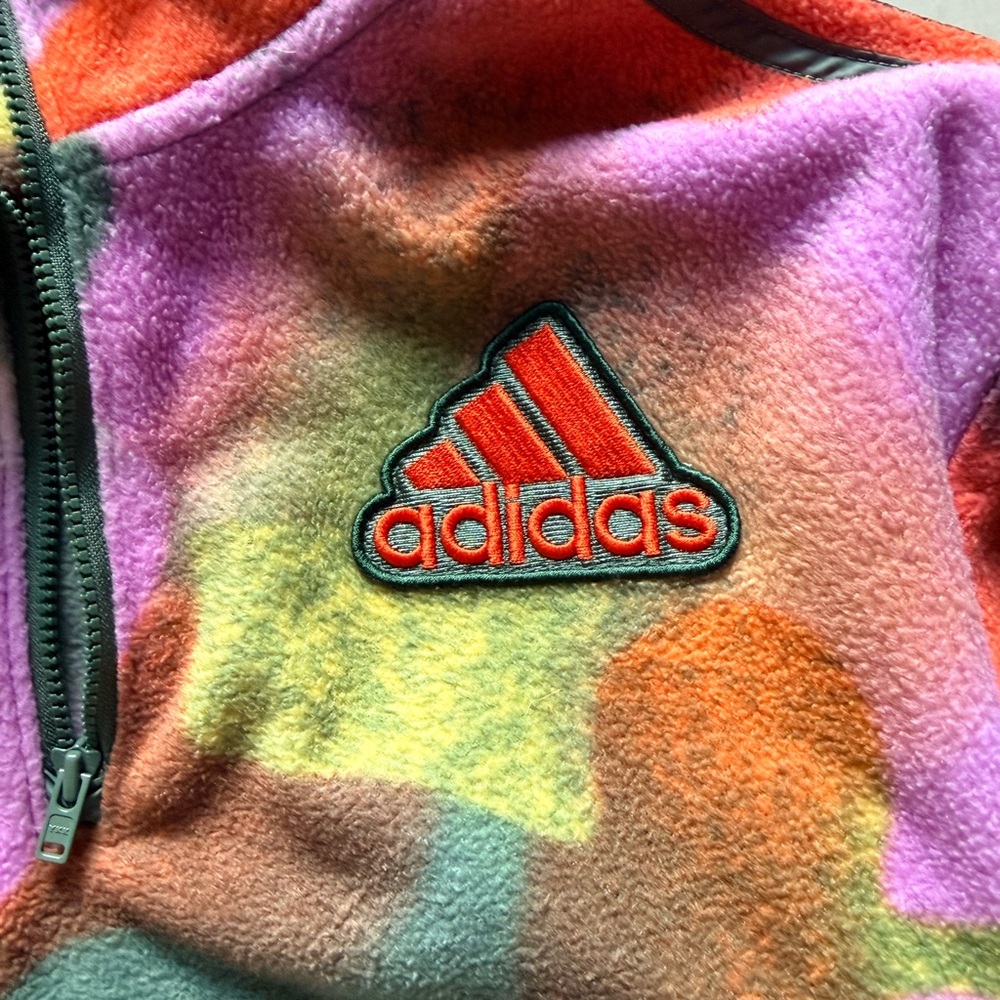 Kids Adidas Fleece Pullover Youth 1/4 Zip Pink Orange Yellow Camo Youth Medium - Picture 2 of 3